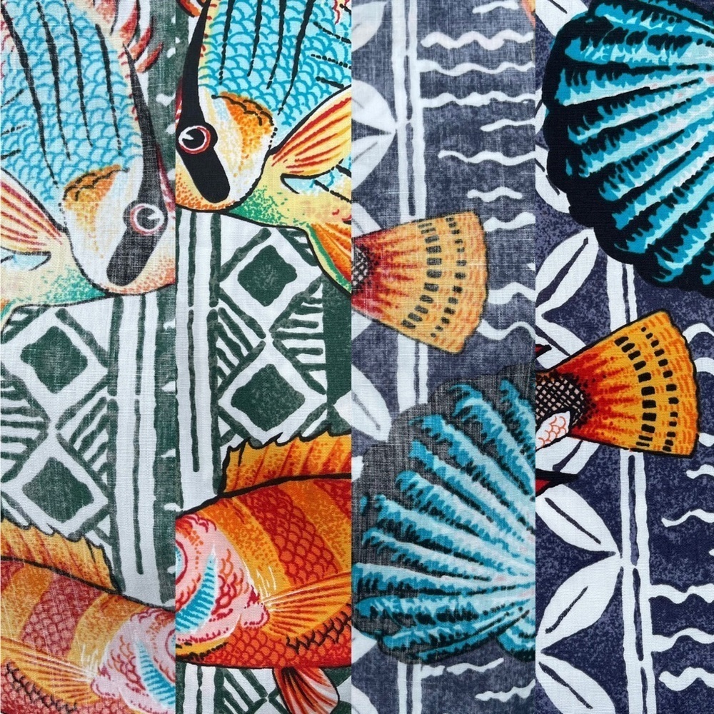 Vintage Reyn Spooner Huahine Hawaiian 2 Fabric Swatch Sample Craft Sewing